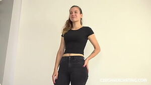 Czech teenager at her very first audition