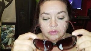 Beautiful Plus-size bj's in sunglasses and gets jizz caked