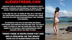 Proxy Paige in micro bathing suit knuckle her rump & blossom on the beach