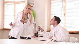 Huge-chested blond nurse Amber Jayne has her gash crammed with doctor's thick jizz-shotgun