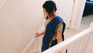 Desi youthfull bhabhi undresses from saree to satisfy you Christmas introduce Point of view Indian