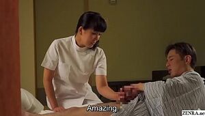 Mature Asian masseur gives customer hand-job Subtitles