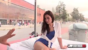 Gorgeous Spanish Valentine Bianco gets a cum-shot on her immense backside in the public