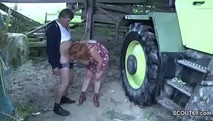 German Cougar Mommy and Parent Pulverize Outdoor on farm